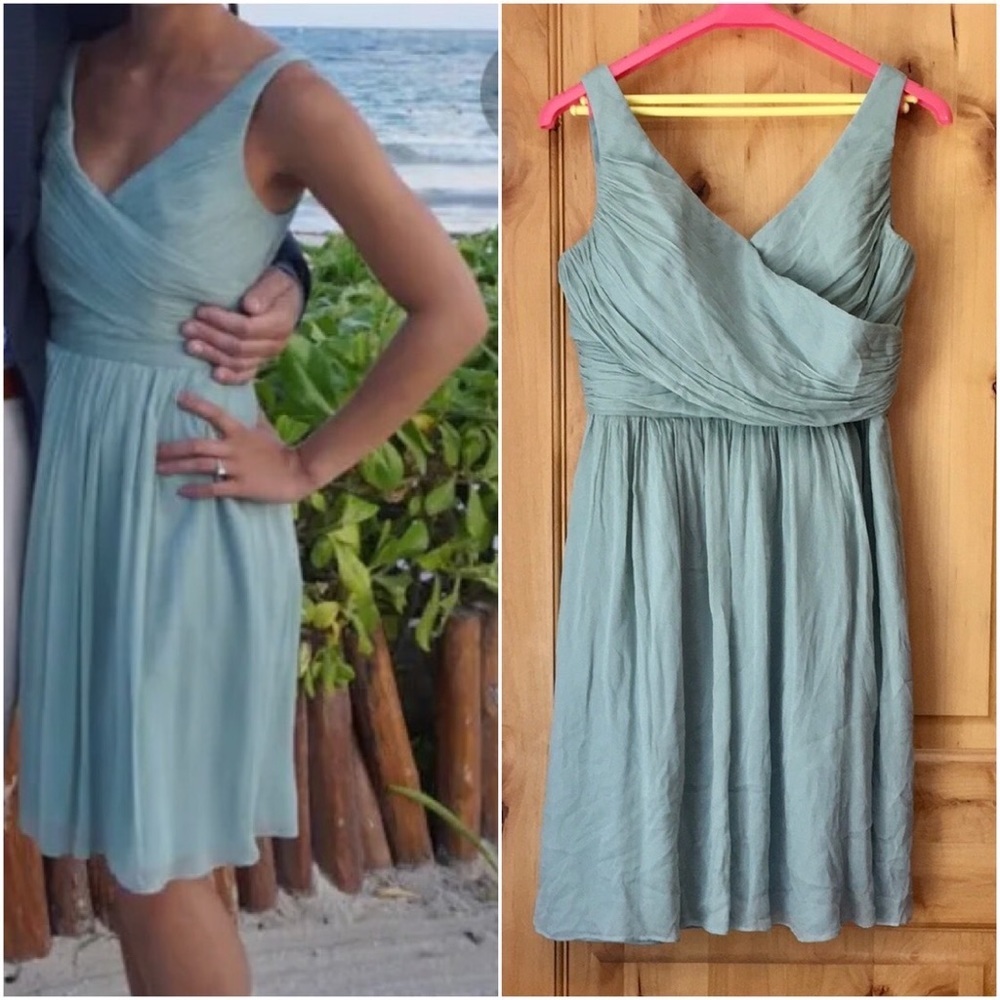 Crew Heidi Dusty Shale Green Silk Chiffon Lined Dress $250 Euc 12